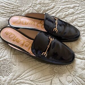 Sam Edelman Glossy Black Loafers with Gold Accent